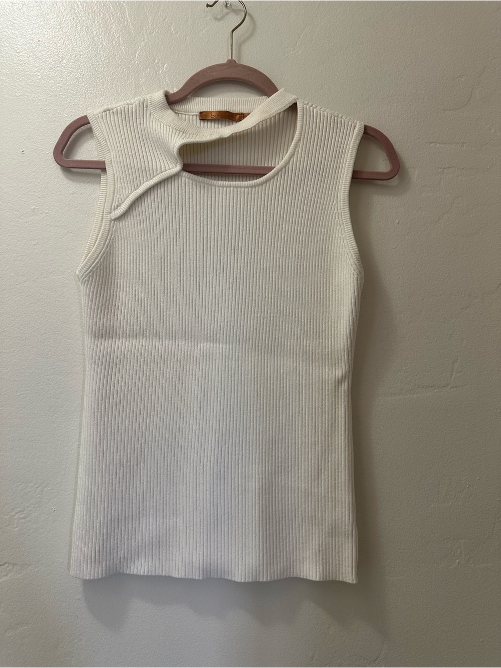 Belldini White Ribbed Asymmetric Cutout Tank